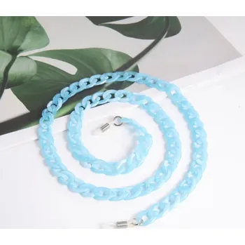 Řetízek Řetízek na brýle z akrylu s úchyty | módní řetízek 1+2 ks - Nebeská modrá-stříbrná