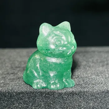 Sedící kočka z přírodního krystalu | kočičí soška, domácí dekorace - Zelená Jahoda