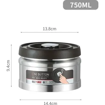 Dóza na potraviny Vakuová dóza na kávu z nerezové oceli | vzduchotěsná nádoba - Stříbro - 750 ml
