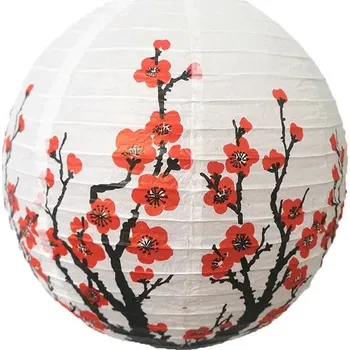 Lucerna 30 cm Japonská dekorativní lucerna s květinovým motivem | papírový lampion, kulatá lucerna - B