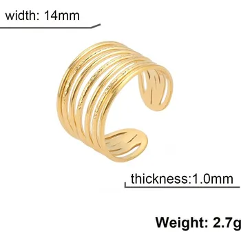 Prsten Široký vícevrstvý prsten nastavitelný ocelový | stylový šperk - Zlatá barva