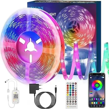 LED osvětlení LED pásek RGB 5 m s dálkový ovladač a aplikací, Bluetooth
