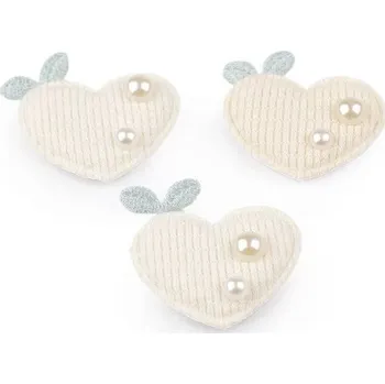 Galanterie Aplikace, nášivka, srdce, 40mm, krémová světlá