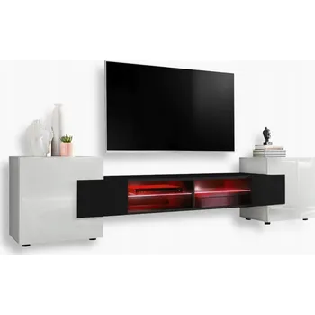 Televizní stolek Komodee TV stolek Merano, lesklá čela, skleněné police, LED RGB