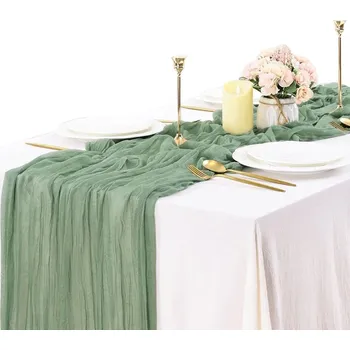 ubrus Bavlněný rustikální ubrus zelený 90×400 cm | stolní dekorace, svatební ubrus - 1C , 90x400 cm
