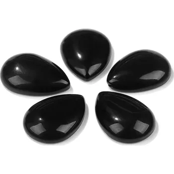 Přírodní kámen Přírodní kabošon tvar vodní kapka | výroba šperků 10 ks - Č.2 Černý achát , 15 x 20 mm