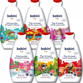 Koupelová pěna BOBINI Fun pěna do koupele Gel na mytí pro děti + Barvivo do vody 6x500 ml