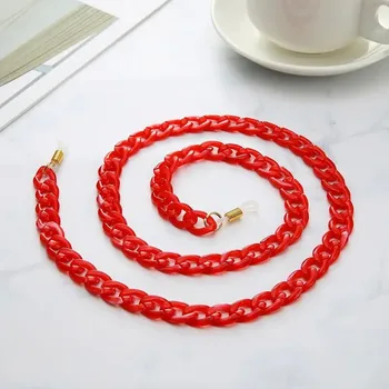 Řetízek Řetízek na brýle z akrylu s úchyty | módní řetízek 1+2 ks - Červeno-zlatá
