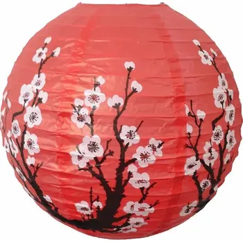Lucerna 30 cm Japonská dekorativní lucerna s květinovým motivem | papírový lampion, kulatá lucerna - A