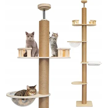 Škrabadlo pro kočky ke stropu Tutumi šedé 255-265 cm 5 úrovní jutové lano