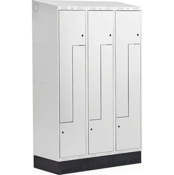 Šatní skříň Šatní skříňka CLASSIC Z, šikmá střecha, se soklem, 3 sekce, 6 dveří, 2050x1200x550 mm, šedé dveře