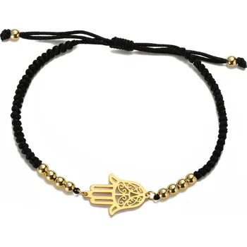 Náramek Náramek Hamsa amulet | šperky - Korálky černé lano