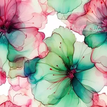 Venezia, Velké zelenočervené květy (E)** (Polyesterový úplet Venezia)