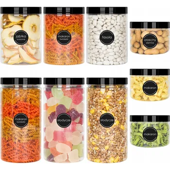 Sklenice 9x ZAVAŘOVACÍ SKLENICE / NÁDOBA NA POTRAVINY pro sypké produkty 0,5L 1L 1,5L + SAMOLEPICÍ ŠTÍTKY