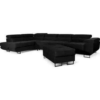 Sedací souprava Sofiland ALLER LANG XL černá - rohová sedací souprava s funkcí spaní, s podnožkou a úložným prostorem - LEVÁ