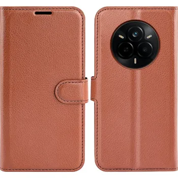 Pouzdro na mobilní telefon Litchi knížkové pouzdro na Realme 14 Pro+ 5G - hnědé