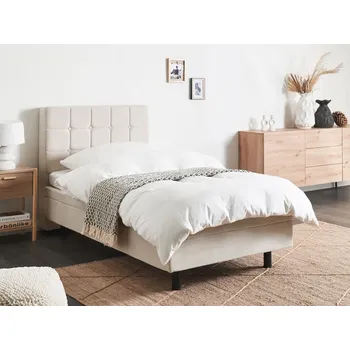 Postel Čalouněná polohovací postel světle béžová elektrická 80 x 200 cm s prošívanou opěrkou hlavy a dálkovým ovládáním moderní ložnice Beliani