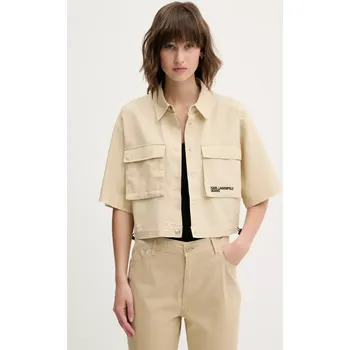 Dámská košile Košile Karl Lagerfeld Jeans dámská, béžová barva, relaxed, s klasickým límcem, A2W11001 80X, vel. S