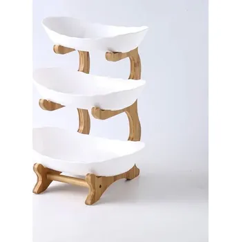 Dřevěná ovocná mísa patrová | servírovací stojan, kuchyňský stojan - Bílá 3 vrstva