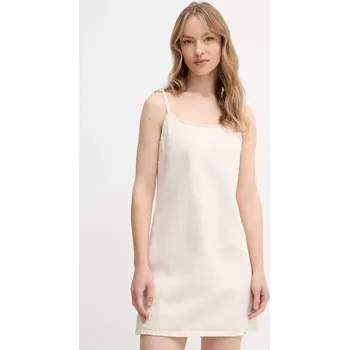 Dámské šaty Šaty s příměsí lnu Calvin Klein Jeans béžová barva, mini, J20J225168 01X, vel. M