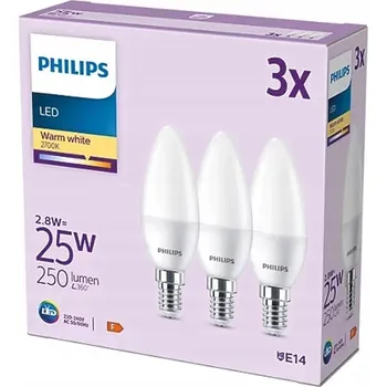 Žárovka Sada 3x LED žárovka svíčka E14 B35 2,8W = 25W 250lm 2700K Teplá bílá PHILIPS