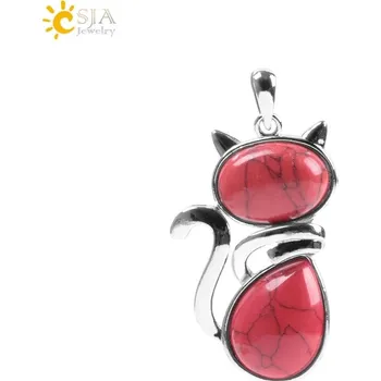 Přívěsek Přírodní přívěsek s motivem kočky | přírodní přívěsek, kočičí šperk - Červená tyrkysová