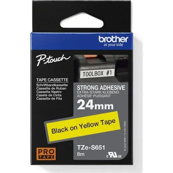 Páska BROTHER TZe-S651, žlutá/černá (24mm, extr. adhez.)