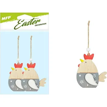Velikonoční dekorace MFP závěs Slepice dřevo 2ks/9cm šedé 2221613