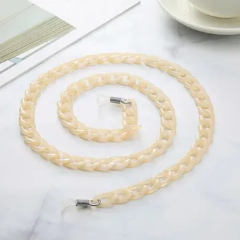 Řetízek Řetízek na brýle z akrylu s úchyty | módní řetízek 1+2 ks - Krémovo-stříbrná