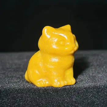 Sedící kočka z přírodního krystalu | kočičí soška, domácí dekorace - Žlutý jaspis