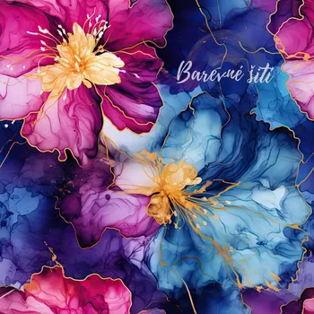 Venezia, Inkoustové modrofialové květy (E)** (Polyesterový úplet Venezia)