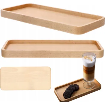 Dřevěný Obdélníkový Podnos na Občerstvení, Koláče, Kávu a Čaj, Bukový, 25x12 cm