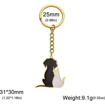 Kočičí a psí přívěsek na klíče z nerezové oceli | klíčenka - 1 kočka 1 pes-G