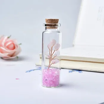 Strom štěstí v lahvičce s korkem | přírodní krystaly, dekorativní kámen - Rose Quartz
