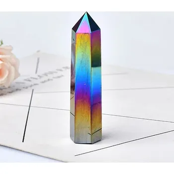 Duhový obsidián reiki krystalová věž ve tvaru obelisku | energetický kámen, ezoterická dekorace - Aura obsidián , 61-70 mm