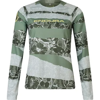 Cyklistické oblečení Endura dámský dres s dlouhým rukávem Patchwork LTD Printed L/S Tee Machair Green - vel. S r.25