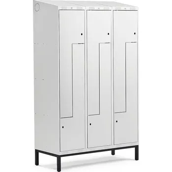 Šatní skříň Šatní skříňka CLASSIC Z, šikmá střecha, s nohami, 3 sekce, 6 dveří, 2100x1200x550 mm, šedé dveře