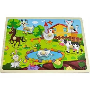 ostatní stavebnice STAVEBNICE EDUKAČNÍ VELKÉ DŘEVĚNÉ PUZZLE S ÚCHYTY DOMÁCÍ ZVÍŘATA