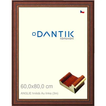 Rám na obraz DANTIK rámeček 60x80 | ANGLIE hnědá Au linka (Plexi Čiré) (Vyrobeno s láskou u nás v DANTIKU)