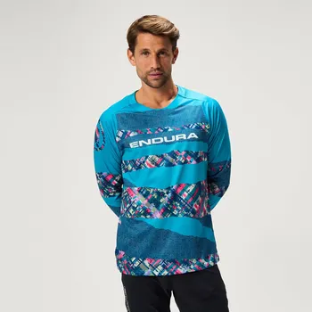 cyklistický dres Endura dres s dlouhým rukávem Patchwork LTD Printed L/S Tee Barra Blue - vel. S r.25