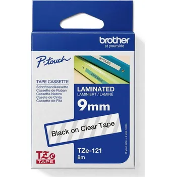 Pásek do tiskárny Páska BROTHER TZe-121, průsvitná/černá (9mm, laminované)