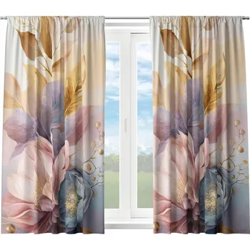 Závěs HOTOVÉ KRÁTKÉ ZÁCLONY NA ŽABKY S ŘASÍCÍ PÁSKOU 140X160 ZÁVĚS DO KUCHYNĚ KVĚTINY 142