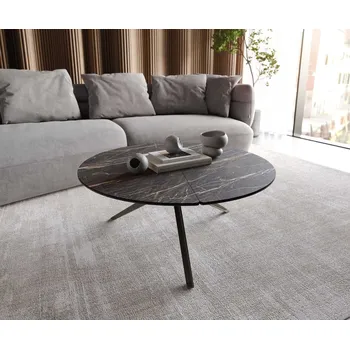 Konferenční stolek DELIFE Konferenční stolek Delron 90x90 cm keramika Laminam®Noir Desir hnědá křížová podnož plochá kov titanový efektový povrch