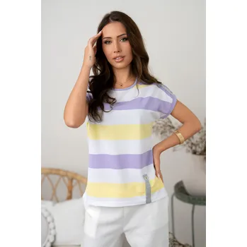 Dámská halenka Hajdan halenka 1104 - fialova_bílá_žlutá, XXL (Dámská halenka Hajdan 1104 s krátkým rukávem)