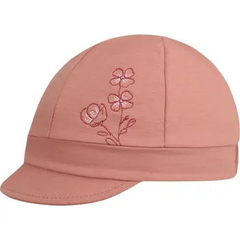 Čepice Dívčí bavlněný baret s kšiltem - vzor 02 - pudrová - květy 50 - 52