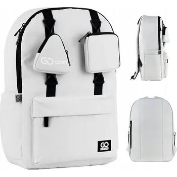 Školní batoh ŠKOLNÍ BATOH PRO MLÁDEŽ BÍLÝ PŘÍVĚSKY PENĚŽENKA GoPack
