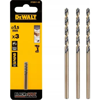 Vrták Vrtáky do kovu BLACK GOLD 1,5 mm, 3 ks DEWALT