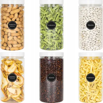 Dóza na potraviny 6x ZAVAŘOVACÍ SKLENICE NÁDOBA NA POTRAVINY PRO SÝPKÉ POTRAVINY 1,5L kamaju + SAMOLEPICÍ ŠTÍTKY