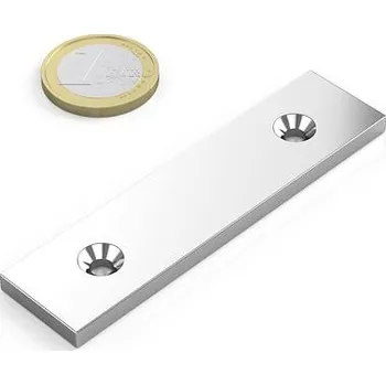 Dekorativní magnet Neodymový magnet kvádr 80 × 20 × 4 mm, 2 otvory M4, síla 18 kg