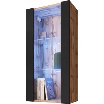 Knihovna Komodee Tivoli Závěsná Vitrína Vertical 100 Dub Wotan-Černá Modré LED